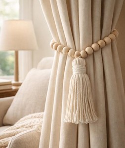 Abrazaderas para Cortinas de Macramé, Hechas a Mano, de Algodón, Estilo Boho, para Ventanas - Product Image 2