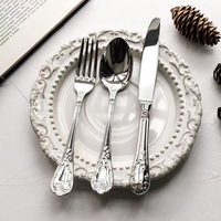 Ensemble de couverts en acier inoxydable 304, style luxe léger, finition miroir haute brillance, durable pour les fêtes et la cuisine