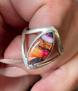 Fabriqué à la main naturel rose Dahlia Turquoise bague en pierres précieuses élégant en argent Sterling cadeau de mariage déclaration bijoux - Product Image 6