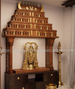 Armoire de rangement moderne, personnalisée, religieuse, artisanale, en bois de teck, imperméable, pour la salle de prière à domicile, temple Iskcon majestueux - Product Image 5