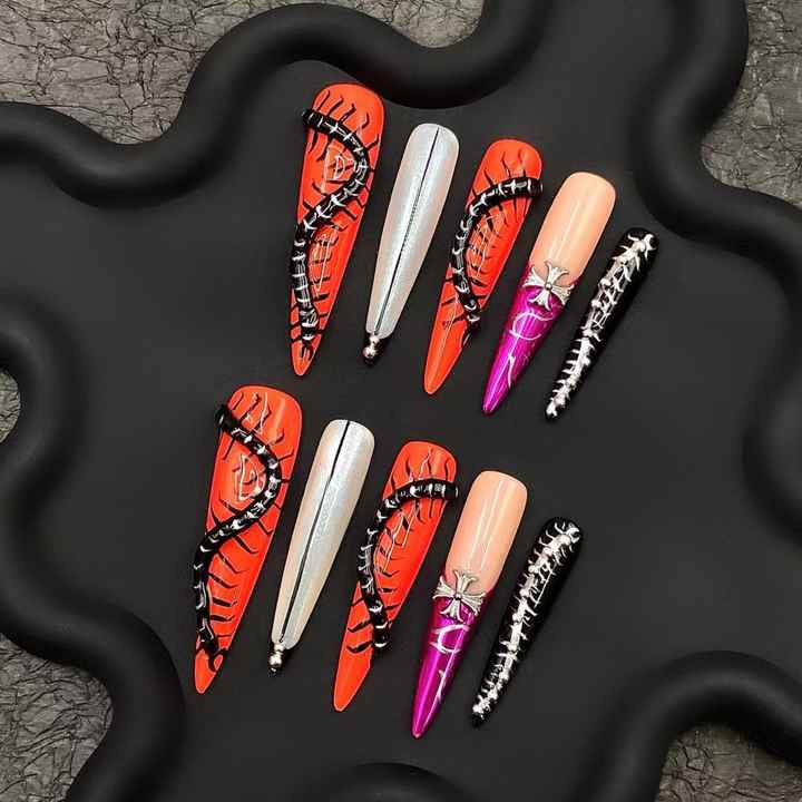 Luxury Long Coffin Nails Chic Aura Press-on Set in Red Fashionable French Style Square Design Reusable with Glue Free Sample