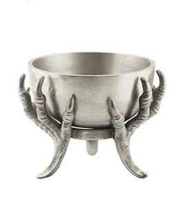 Elegant Metal <b>Bowl</b> with Hand Sculpture Stand for Serving Display Food Fruits Dining Table Decoration <b>Silver</b> Color Round Shape - Product Image 1