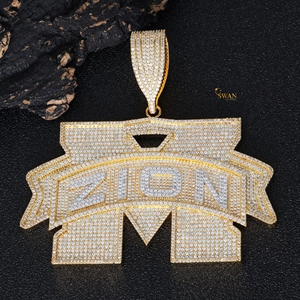 Lấp lánh 925 Bạc phòng thí nghiệm phát triển kim cương <span class=keywords><strong>zion</strong></span> Mặt dây chuyền Iced hip hop tuyên bố Vòng cổ cá nhân món quà trang sức người đàn ông phụ nữ IGI - Product Image 1