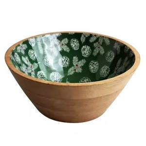 Modern Handmade Mango Wood Serving <b>Bowl</b> with White <b>Enamel</b> Interior Decorative Fruit Centerpiece Kitchenware - Product Image 6