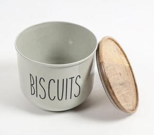 Boîte métallique typographique gris mat avec couvercle en bois Fabricant grossiste vente directe d'usine - Product Image 1