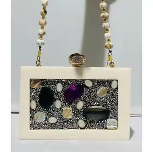 Handmade Designer <b>Clutch</b> Purse Embroidered with Classic Candy Pattern Pearl Decoration for Weddings Parties Formal Gatherings - Product Image 1