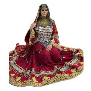 Robe Maxi Culturelle Afghane Longue Coupe Évasée Miroir Designs Ethnique Couture Motif Tribal pour Occasions Festives Avec Long - Product Image 3