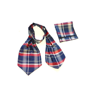 Men's Red Navy Blue Plaid <b>Square</b> Patterned Accessory <b>Set</b> <b>Square</b> Scarf Shawl Ascot Cravat Handkerchief - Product Image 3