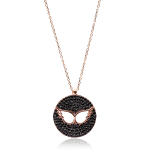 <b>Angel</b> Wing Design Black Zircon Stone Pendant Turkish Wholesale Handcrafted 925 Sterling Silver Jewelry - Product Image 1