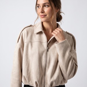 Oversized Zipper <b>Jacket</b>, Loose Fit, <b>Suede</b>-Like Epaulets, One Size Fits All (Sizes 36–44) - Product Image 3