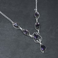 Collier de luxe pour femme en argent sterling avec améthyste synthétique et perle de culture d'eau douce en forme de poire 10x14mm, pierre bleue, 18 pouces, certifié IGI