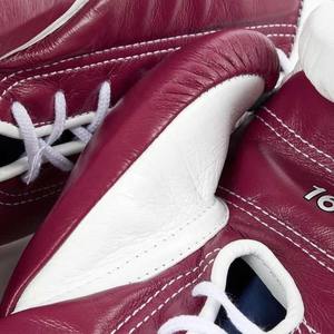 OEM Design Winning Boxing <b>Gloves</b> <b>Lace</b>-Up Maroon White Color 6oz Leather MMA Kick Boxing Training Waterproof Full Finger - Product Image 5