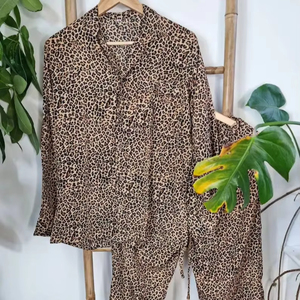 Nuevo lujo Boho RoyalHouse Impresión digital Flowy Animal Sari Pijama Set Cheetah Leopard Traje de noche Tejido para dormir Descanso para - Product Image 1