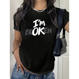 Camiseta de ocio para mujer para Primavera/Verano Top estampado estándar de un color hecho en China - Product Image 1