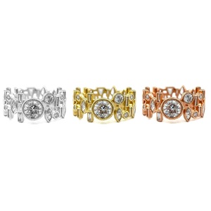 Bague de fiançailles, d'anniversaire ou d'éternité large vintage pour femme en or rose massif 18 carats de haute qualité, sertie de 45 diamants véritables de 1,49 carat - Product Image 4