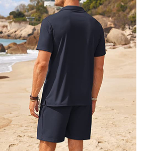 Conjuntos de pantalones cortos para hombre, venta al por mayor de verano con logotipo personalizado 100% algodón, conjuntos de 2 piezas, conjunto de camisa y pantalones cortos - Product Image 3