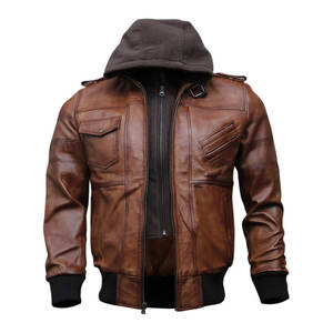 Ventes en gros de vestes bomber en cuir véritable pour hommes, mode de rue, grande taille, automne-hiver, design à capuche, devant long - Product Image 4