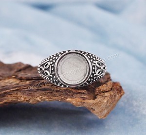Top qualité véritable 925 argent Sterling 10mm rond blanc lunette réglage oxydé Vintage semi-monture cendres et résine travail bijoux - Product Image 6