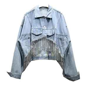 Vestes en jean 100% coton personnalisées 2024 pour femmes, style décontracté, couleur unie, avec poches, vêtements de haute qualité pour le printemps - Product Image 1