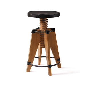 Tabouret de bar noir Burgu, hauteur réglable, assise en bois massif, pieds en métal, options de couleur pour la maison et le bureau - Product Image 1