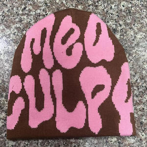 TRADE MFG Gorro de invierno reversible de punto tejido Jacquard bordado con logotipo personalizado Gorro de calavera estampado completo - Product Image 5