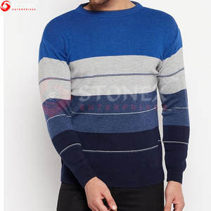 Mode rayé décontracté coton hommes pull tricot pull en gros pas cher personnalisé col rond hiver tricoté épais pull - Product Image 1