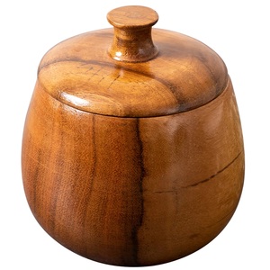 Pot en bois artisanal avec couvercle – Contenant de rangement en bois naturel, récipient rond rustique pour cuisine, salle de bain et décoration, vente en gros - Product Image 2
