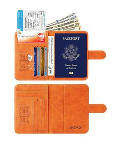 Unisex RFID Blocking Short PU <b>Leather</b> <b>Passport</b> Holder <b>Wallet</b> with Hook & Loop Closure Thread Pattern Satin Lining - Product Image 3