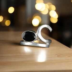 Handmade Black Onyx Ring Sterling Silver Jewelry <b>Anniversary</b> <b>Gift</b> For Women Elegant Unique - Product Image 1