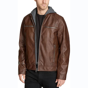 Veste en cuir véritable à capuche de motard pour homme - Product Image 5