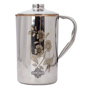 IndianArtVilla Steel Copper Floral Design Drinkware Gift Set of 1 <b>Jug</b> & <b>Glass</b> Set With Blue Gift Box- 1500 ML - Product Image 6