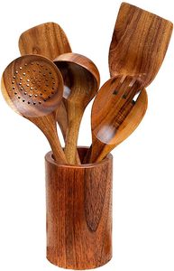 Porte-ustensiles de cuisine en bois 5.8x3.7 pouces porte-ustensiles de cuisine en bois d'acacia naturel pour ustensile de comptoir - Product Image 3