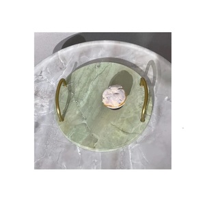 Bandeja de servicio redonda de mármol, diseño moderno para artículos decorativos para el hogar y color verde claro, gran oferta - Product Image 1