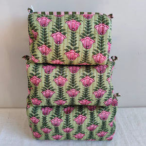 Set Of 3 Cotton Quilted <b>Makeup</b> <b>Bag</b> & Organizer Cotton Toiletry Case <b>Travel</b> <b>Bag</b> Floral Print <b>Makeup</b> <b>Bag</b> Toiletries Organizer <b>Bag</b> - Product Image 1