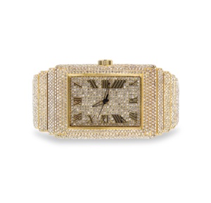 Men's 41mm Rectangle Dial Business <b>Watch</b> Iced Moissanite Diamonds Roman Numerals Stainless Steel Case Glass Window-Hip Hop Style - Product Image 3