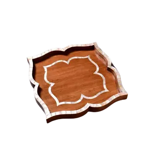 Wholesale MOP <b>Wooden</b> Round <b>Tray</b> with Lid for Home Use <b>Serving</b> Chocolate During EID & Ramadan Acrylic Pearl Material Made Vietnam - Product Image 3