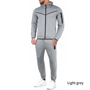 Nouveau style de sweat à capuche zippé sport pour hommes, couleur unie, logo de la mode brodé, ensemble de survêtements en polyester pour hommes - Product Image 5