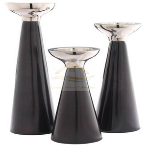 New Home and Garden Metal Candle Stand <b>Set</b> of 3 Wax Jars and Candle Holders Black and Silver Color <b>Dinnerware</b> Tabletop Lightning - Product Image 1