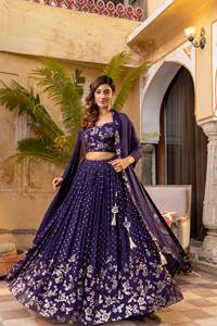 Lehenga choli vichitra élégant avec broderie en zari et sequins, jupe évasée semi-cousue, chemisier non cousu et dupatta brodé - Product Image 5