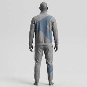 Conjunto Deportivo para Hombre en Gris Claro, Chaqueta Deportiva con Cierre Completo, Pantalones Jogger con Paneles Geométricos Azules, Ropa Deportiva para Entrenamiento, Gimnasio, Running y Fitness - Product Image 3