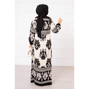 Motif Patterned <b>Viscose</b> <b>Hijab</b> Dress Ecru in Long Arm Length - Product Image 2