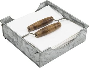 ที่ใส่ผ้าเช็ดปากแบบแบนทำจากโลหะสังกะสีพร้อมที่จับไม้อุปกรณ์จัดระเบียบสำหรับโต๊ะรับประทานอาหารของตกแต่งบ้านและร้านอาหาร WB Inc อินเดีย - Product Image 6