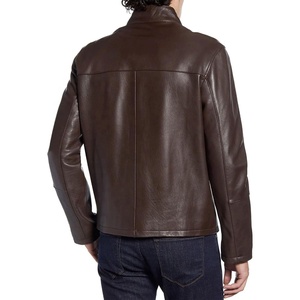 Veste en cuir de haute qualité pour hommes grande taille col montant veste en cuir à fermeture éclair veste de moto coupe ajustée pour hommes - Product Image 4