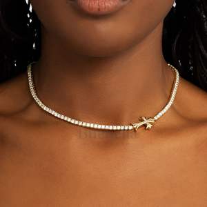 Hot Sale 5mm Moissanite Tennis <b>Chain</b> Vintage <b>Cross</b> Design 925 Silver <b>Gold</b> Plated Fine Jewelry for Women - Product Image 1