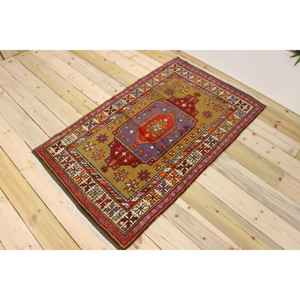 พรมตุรกีวินเทจขนาด 3x4.8 ฟุต พรมขนาดเล็ก พรมขนสัตว์สีแดง - Product Image 1