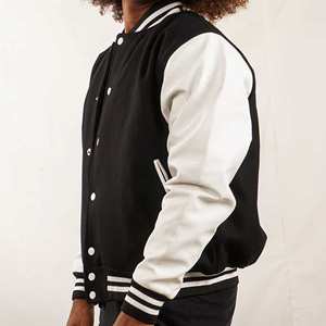 Chaqueta universitaria personalizada de lana con mangas de piel y cuerpo, chaqueta con letras universitarias de calidad superior, diseño OEM para hombres y mujeres, ropa de calle - Product Image 3