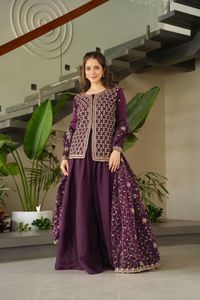 <b>Presenting</b> New Heavy Look Designer Sharara Suit For Womens Party Wear And Festive Wear With Heavy Chinon Fabric By Export - Product Image 4