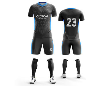 Kit de football personnalisé avec logo du sponsor, maillot à ourlet côtelé et short en polyester à séchage rapide pour événements d'équipe promotionnels - Product Image 5