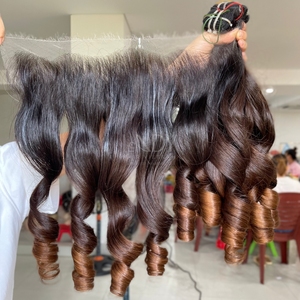 Bundles de couleur de pointe rebondissante Ombre de cheveux bruts de haute qualité avec frontal et faisceaux pour faire des perruques - Product Image 3