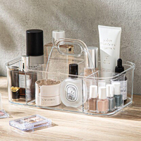 Organisateur de rangement pour maquillage en plastique transparent, panier de rangement divisé pour armoire de cuisine, panier utilitaire avec poignée